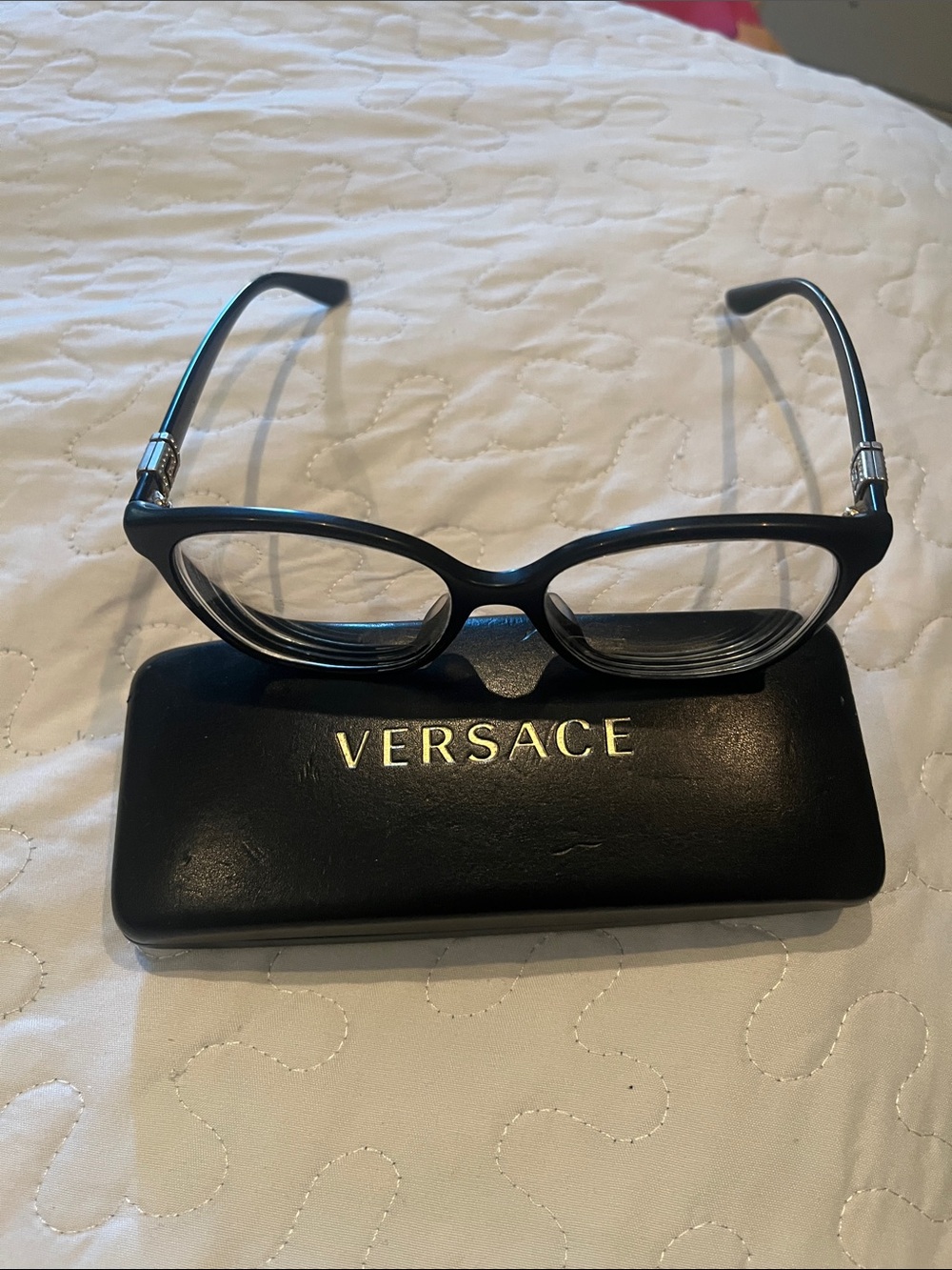 Versace Women's Black and Silver Rectangular Optical Glasses